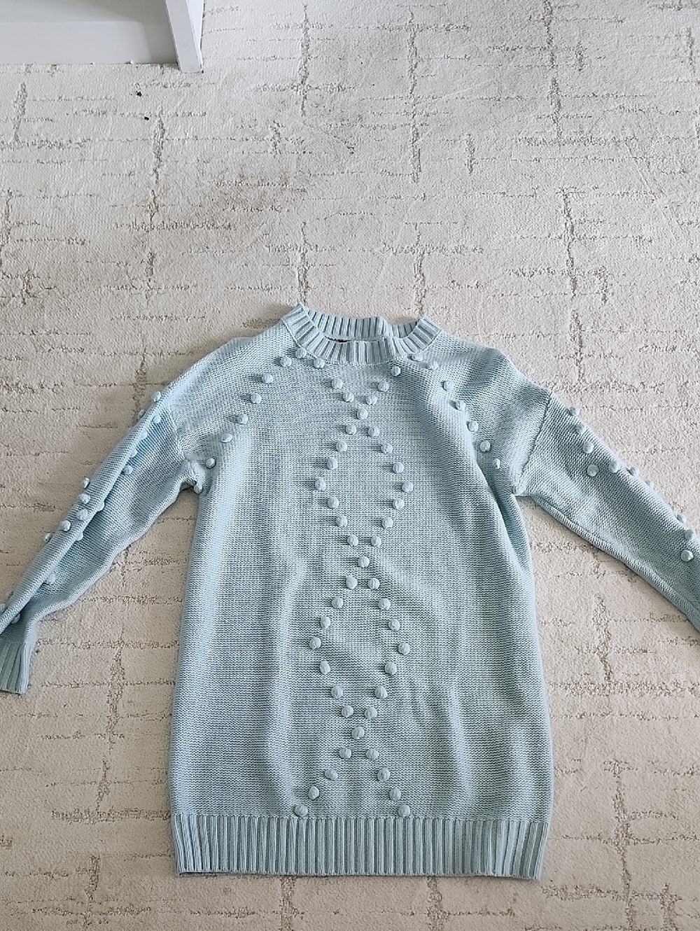 Light Blue Pom Knit Sweater Dress
